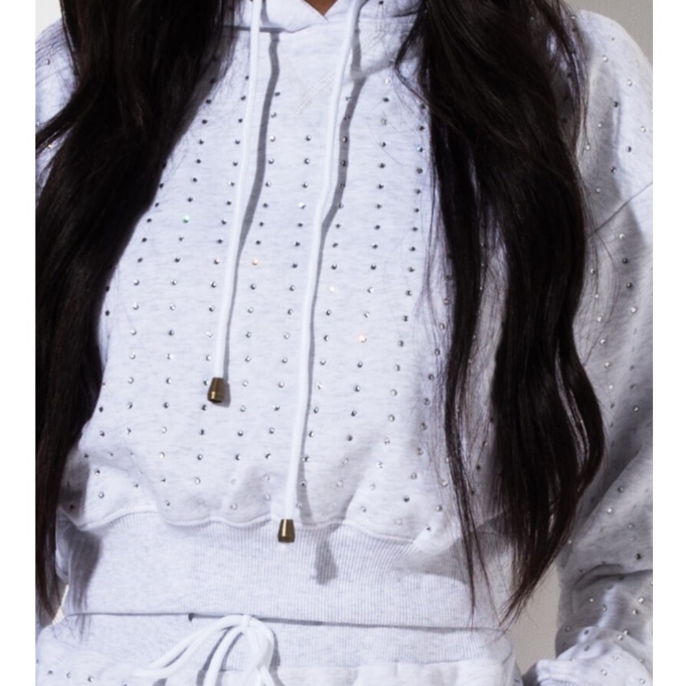 AKIRA RHINESTONE CROPPED HOODIE
